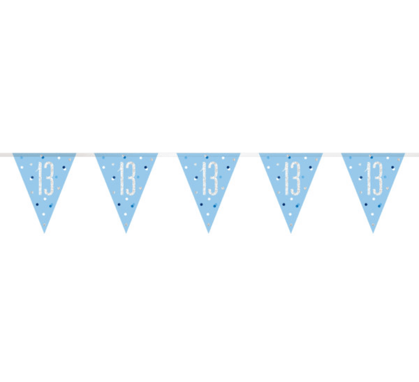 Birthday Blue Glitz Number 13 Flag Banner (9ft)
