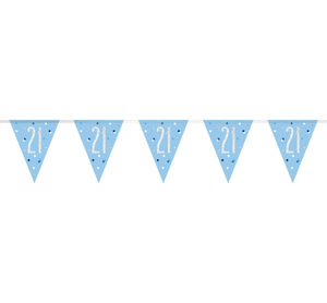 Birthday Blue Glitz Number 21 Flag Banner (9ft)