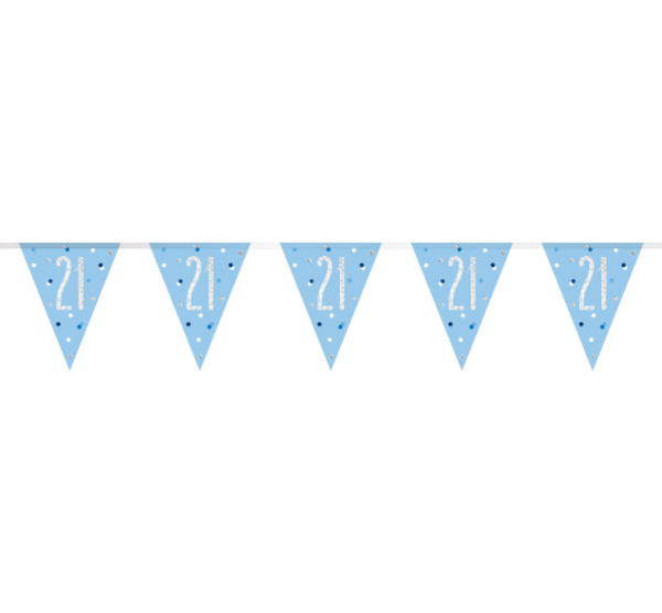 Birthday Blue Glitz Number 21 Flag Banner (9ft)