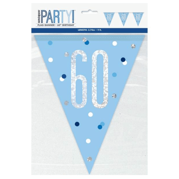 1 Glitz Blue & Silver Prismatic Plastic Flag Banner 60 (9ft)