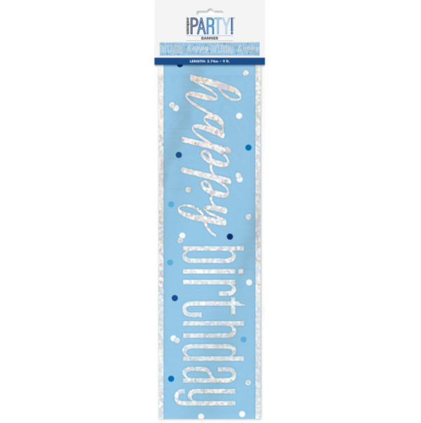 Glitz Blue & Silver Foil Banner "Happy Birthday" Banner (9FT)