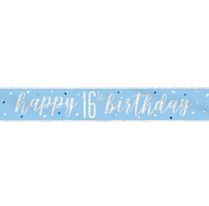 "Happy 16th Birthday" 9ft Glitz Blue & Silver Foil Banner