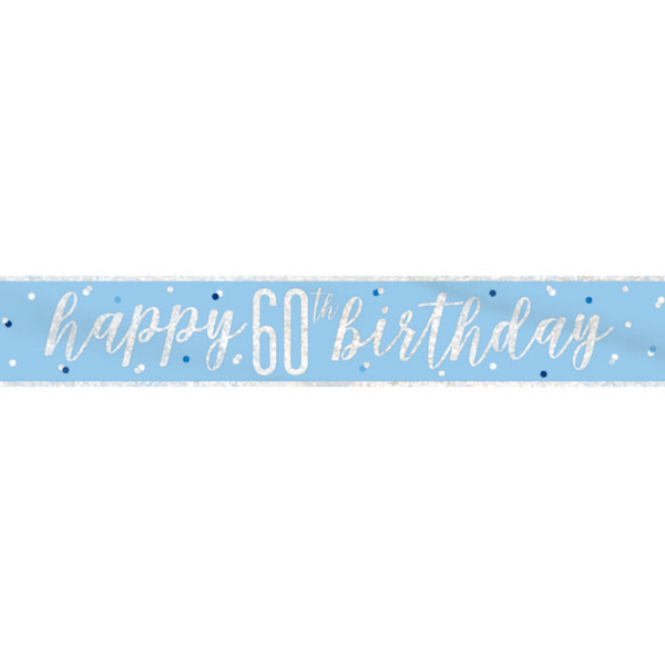 "Happy 60th Birthday" 9ft Glitz Blue & Silver Foil Banner