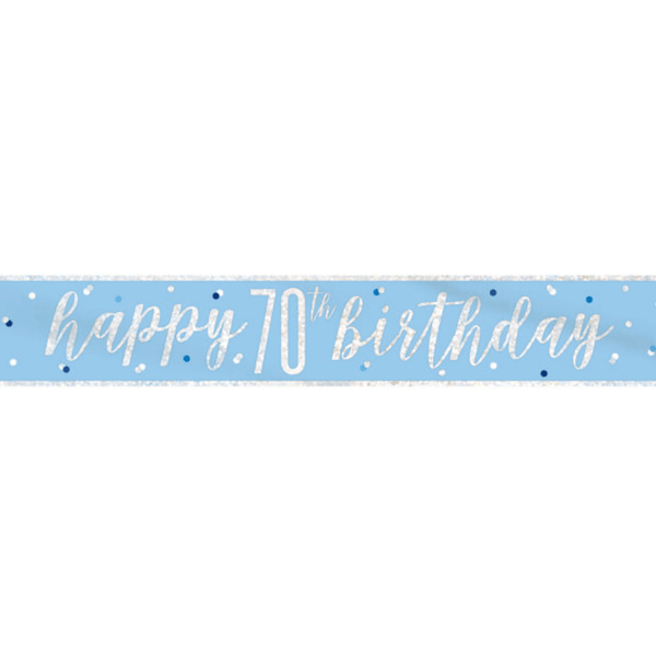 "Happy 70th Birthday" 9FT Glitz Blue & Silver Foil Banner