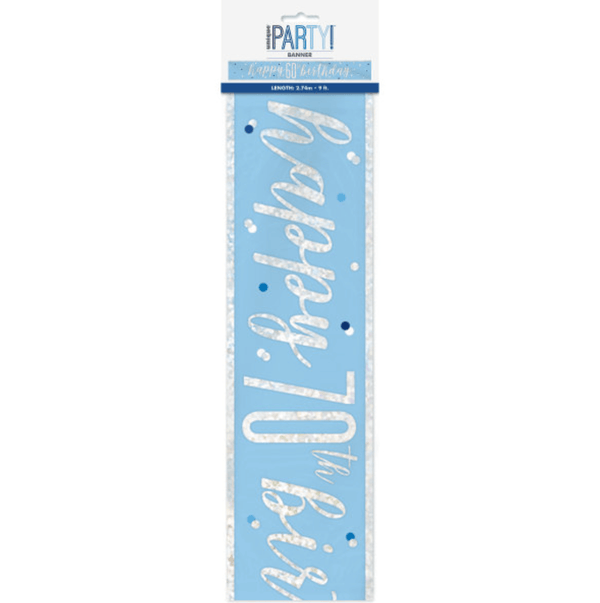 "Happy 70th Birthday" 9FT Glitz Blue & Silver Foil Banner