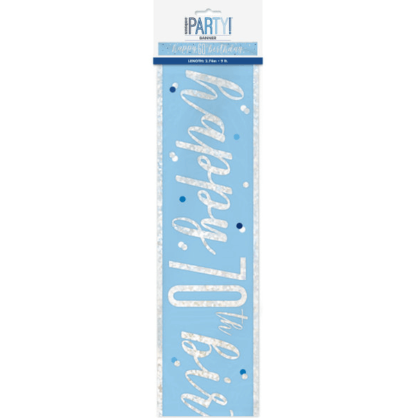 "Happy 70th Birthday" 9FT Glitz Blue & Silver Foil Banner