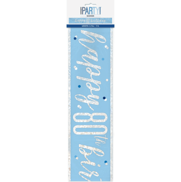"Happy 80th Birthday" 9ft Glitz Blue & Silver Foil Banner