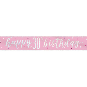 "Happy 30th Birthday" 9ft Glitz Pink & Silver Foil Banner