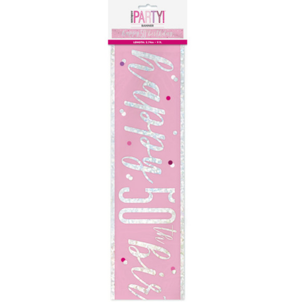 "Happy 50th Birthday" 9ft Glitz Pink & Silver Foil Banner