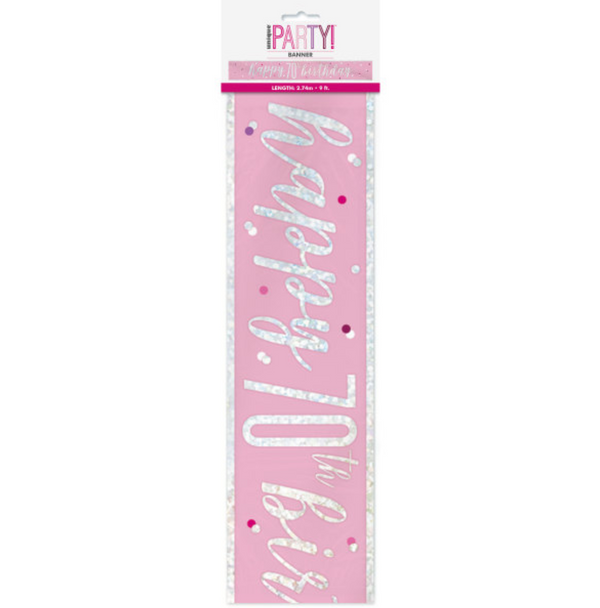 "Happy 70th Birthday" 9ft Glitz Pink & Silver Foil Banner