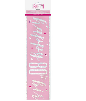 Glitz Pink & Silver Foil Banner "Happy 80th Birthday" (9FT)
