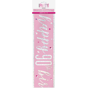 "Happy 90th Birthday" 9ft Glitz Pink & Silver Foil Banner