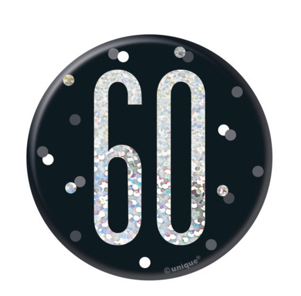 1 Glitz Black & Silver Birthday Badge 60