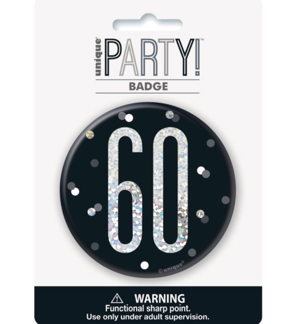 1 Glitz Black & Silver Birthday Badge 60
