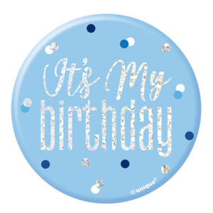 1 Glitz Blue & Silver Birthday Badge "It's My Birthday" design