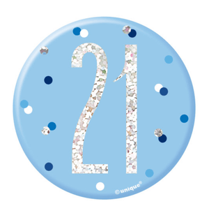 Birthday Blue Glitz Number 21 Badge