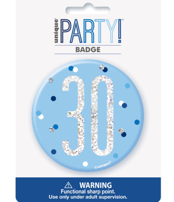 1 Glitz Blue & Silver Birthday Badge 30