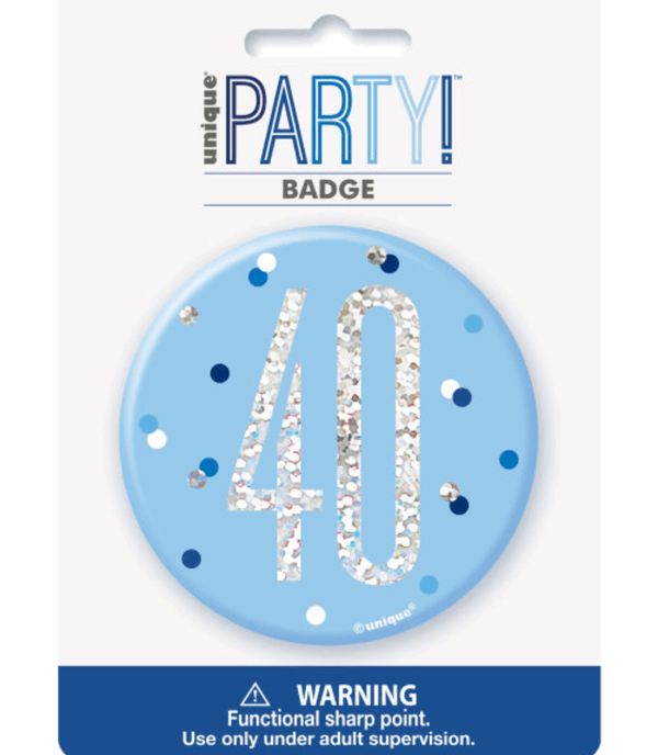 1 Glitz Blue & Silver Birthday Badge 40