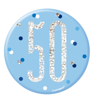 1 Glitz Blue & Silver Birthday Badge 50