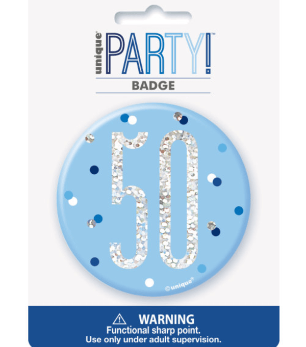 1 Glitz Blue & Silver Birthday Badge 50