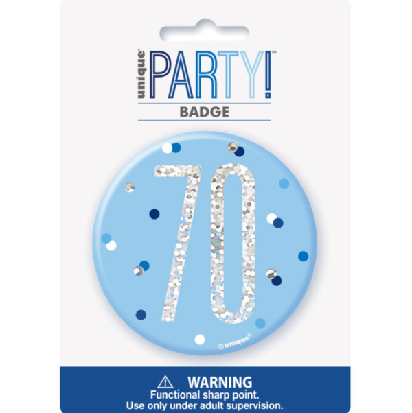1 Glitz Blue & Silver Birthday Badge 70
