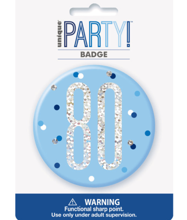 1 Glitz Blue & Silver Birthday Badge 80