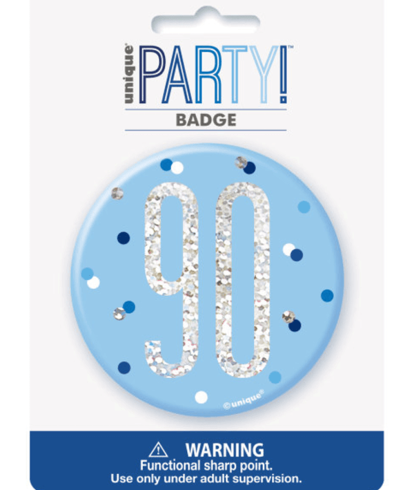 Glitz Blue & Silver Birthday Badge 90
