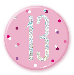 Birthday Pink Glitz Number 13 Badge