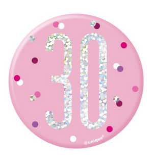 1 Glitz Pink & Silver Birthday Badge 30
