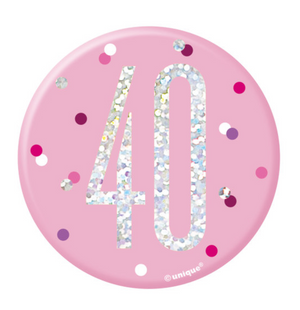 1 Glitz Pink & Silver Birthday Badge 40