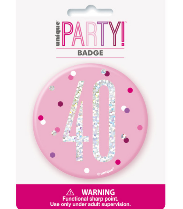 1 Glitz Pink & Silver Birthday Badge 40