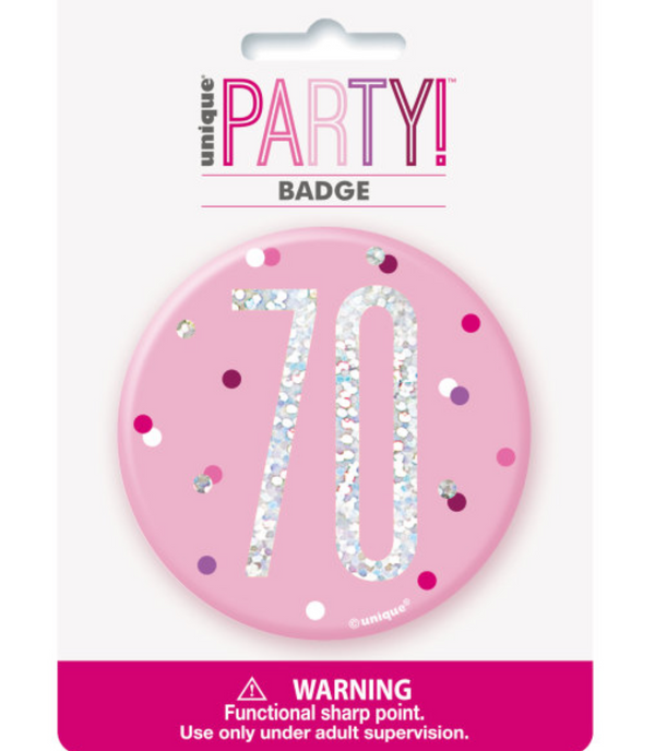 1 Glitz Pink & Silver Birthday Badge 70