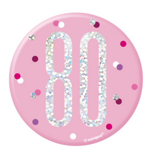 1 Glitz Pink & Silver Birthday Badge 80