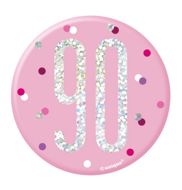 1 Glitz Pink & Silver Birthday Badge 90