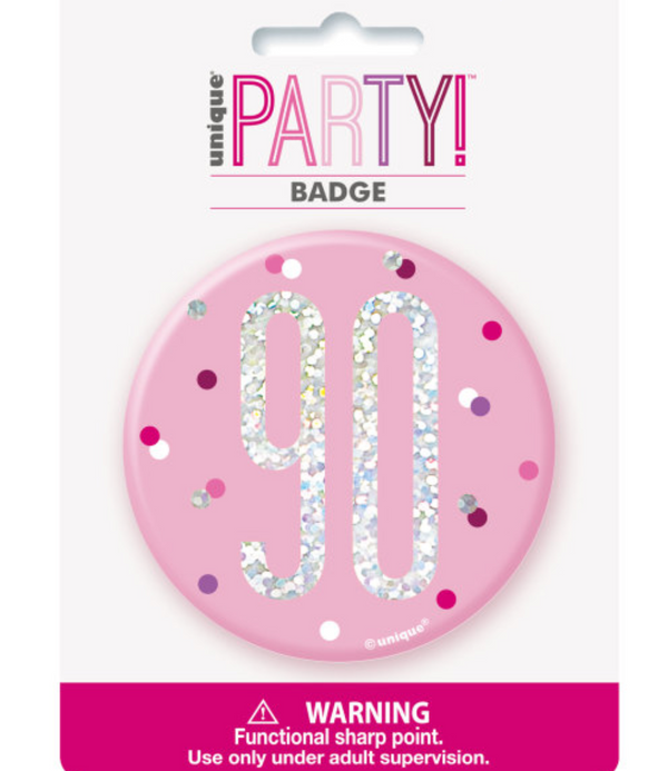 1 Glitz Pink & Silver Birthday Badge 90