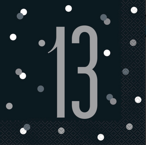 Birthday Black Glitz Number 13 Luncheon Napkins (16 Pack)