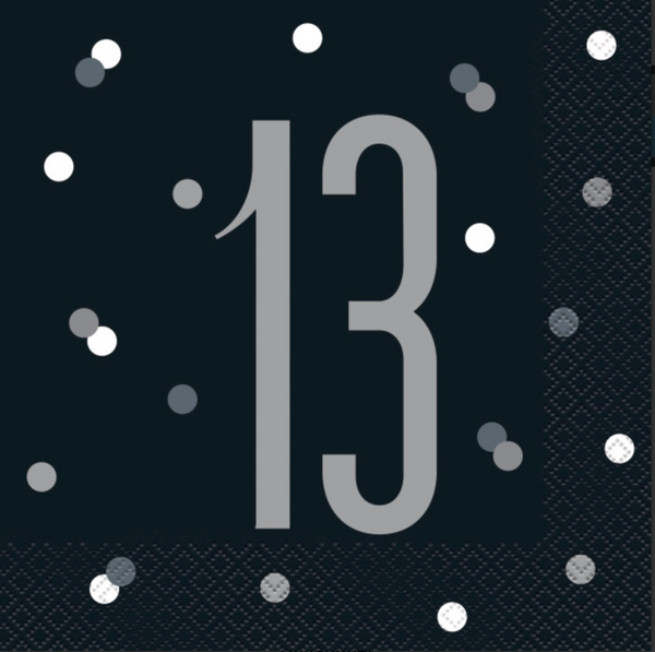 Birthday Black Glitz Number 13 Luncheon Napkins (16 Pack)