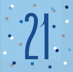 Birthday Blue Glitz Number 21 Luncheon Napkins (16 Pack)
