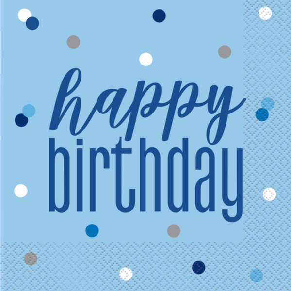 Glitz Blue & Silver "Happy Birthday" Luncheon Napkins (16 Pack)