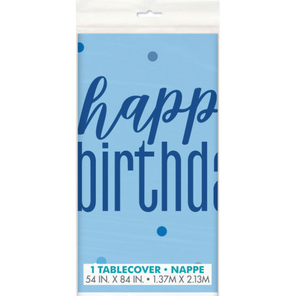 Glitz Blue & Silver "Happy Birthday" Plastic Table Cover (54"x84")