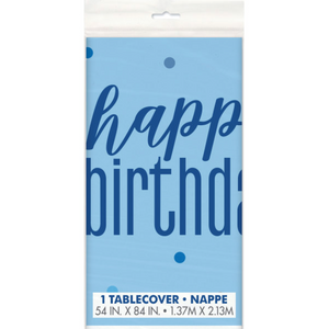 Glitz Blue & Silver "Happy Birthday" Plastic Table Cover (54"x84")