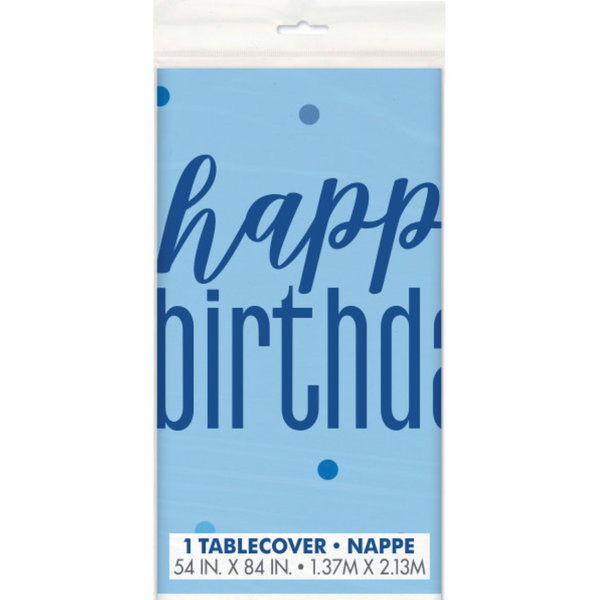 Glitz Blue & Silver "Happy Birthday" Plastic Table Cover (54"x84")