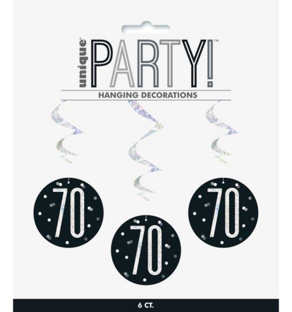 70 Glitz Black & Silver Hanging Swirls 32"L (6 Pack)