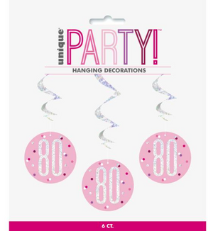 80 Glitz Pink & Silver Hanging Swirls 32"L (6 Pack)