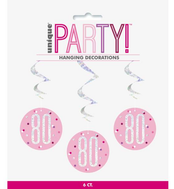 80 Glitz Pink & Silver Hanging Swirls 32"L (6 Pack)