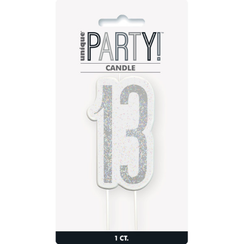 Birthday Black & Silver Glitz Number 13 Numeral Candle