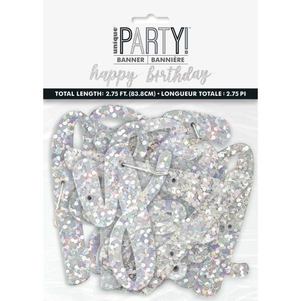 Black & Silver Glitz Script ""Happy Birthday"" Prismatic Foil Jointed Banner (2 pack)