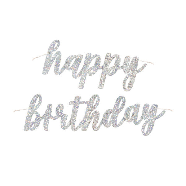 Black & Silver Glitz Script ""Happy Birthday"" Prismatic Foil Jointed Banner (2 pack)