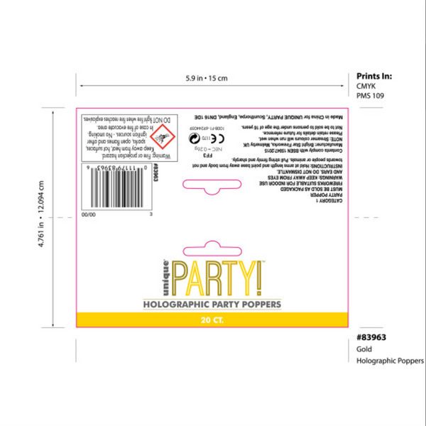 Birthday Gold Glitz Holographic Poppers (20 Pack)