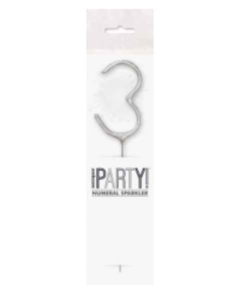 Birthday Silver Glitz Number 3 Sparkler (7")